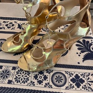 ✨ Jimmy Choo Gold Metallic Lace-Up Heels Size 39